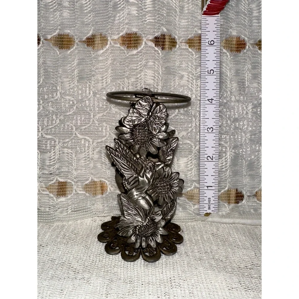 Vintage fairy  Sunflower Candle Holder Silver Tone‎ Metal Tabletop Decor